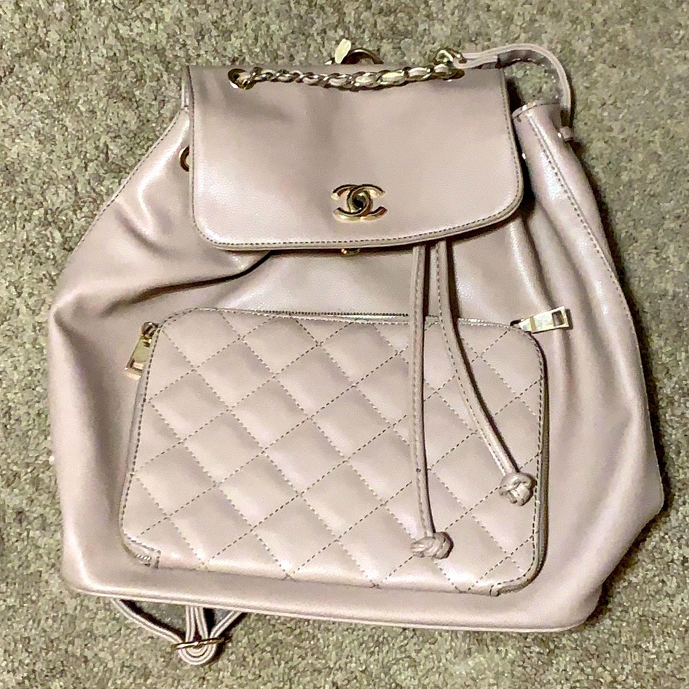 LAMBSKIN (faux) Quilted Cream/Beige Backpack